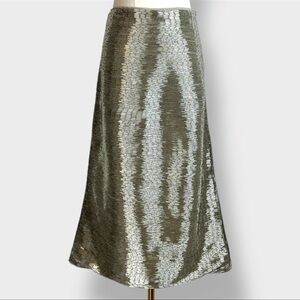 STAUD Tulip Silver Sequin Midi  Skirt